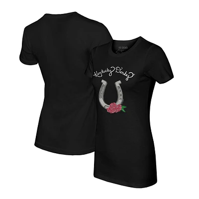 Women's Tiny Turnip  Black Kentucky Derby Rose Horseshoe T-Shirt