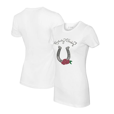 Women's Tiny Turnip  White Kentucky Derby Rose Horseshoe T-Shirt