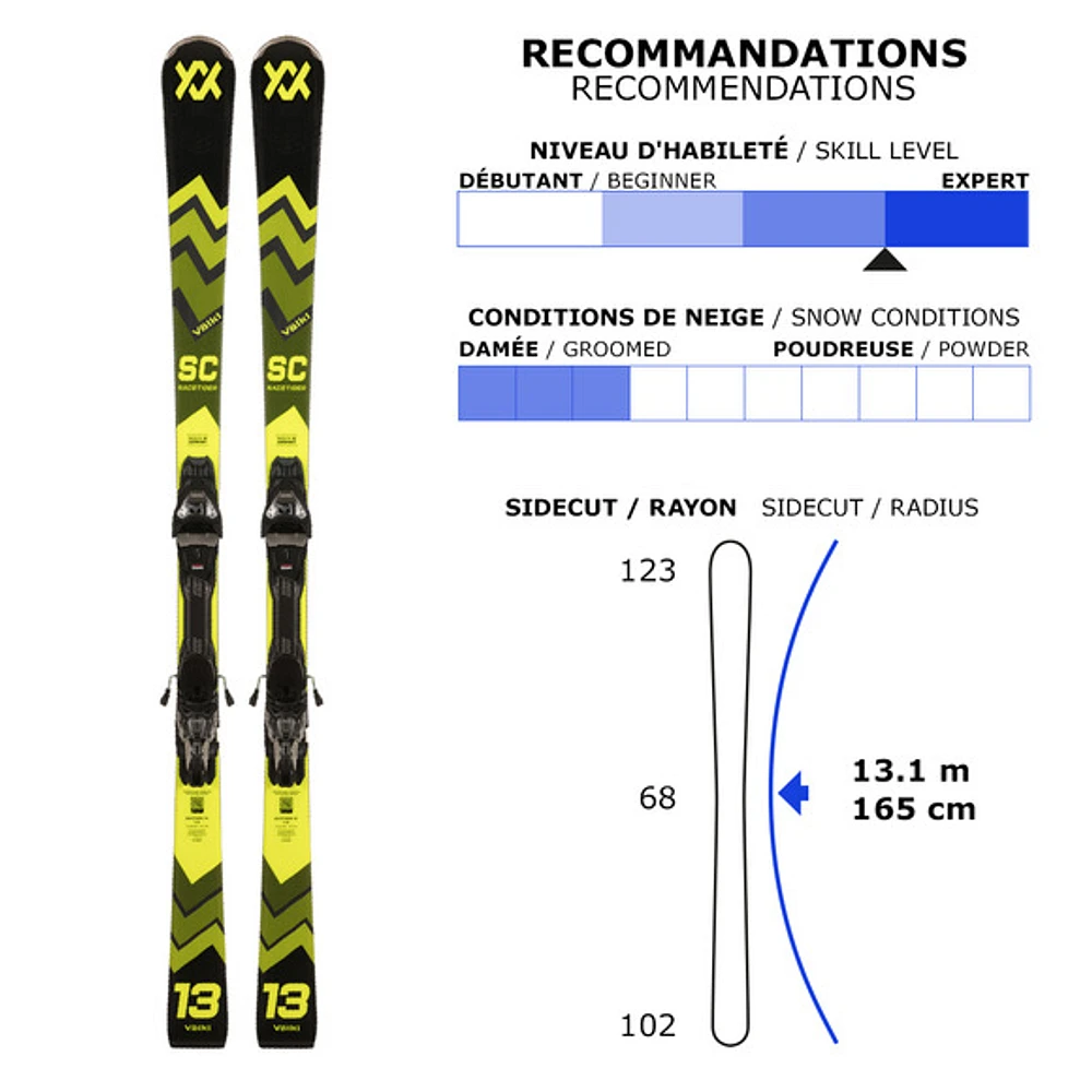 Racetiger SC Black/vMotion 3 - Skis alpins de piste pour adulte