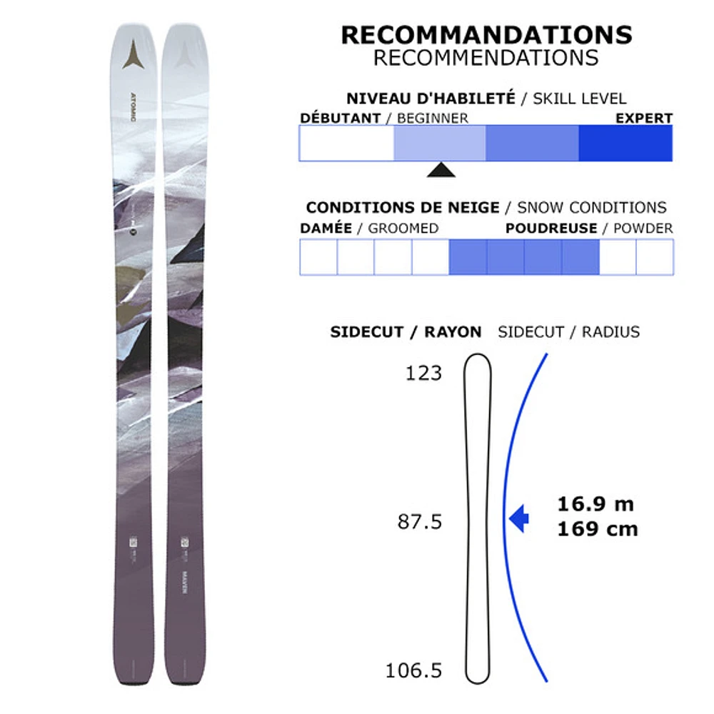 Maven 86 - Skis alpins de poudreuse et de randonnée alpine pour femme