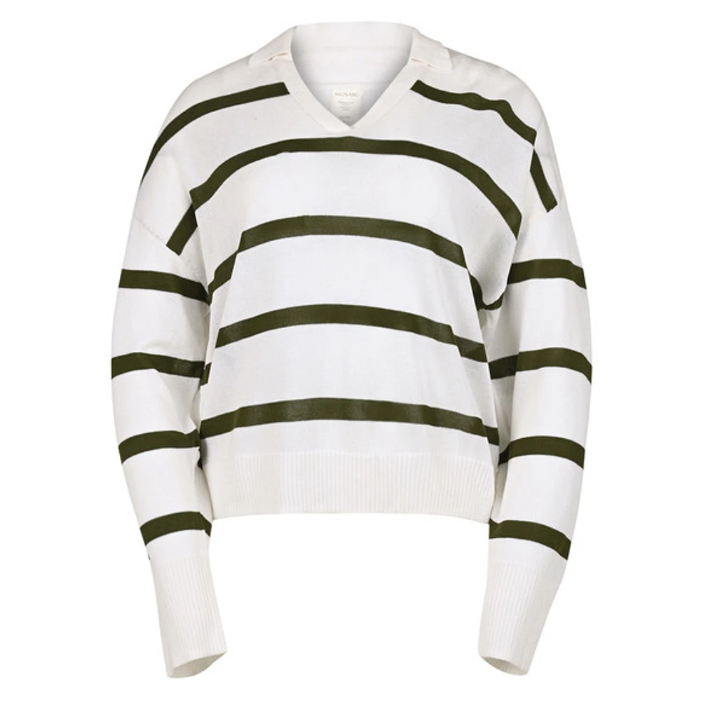 SOFT BREEZE OPEN COLLAR STRIPE SWEATER - CHANDAIL EN TRICOT POUR FEMME