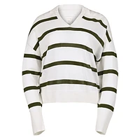 SOFT BREEZE OPEN COLLAR STRIPE SWEATER - CHANDAIL EN TRICOT POUR FEMME