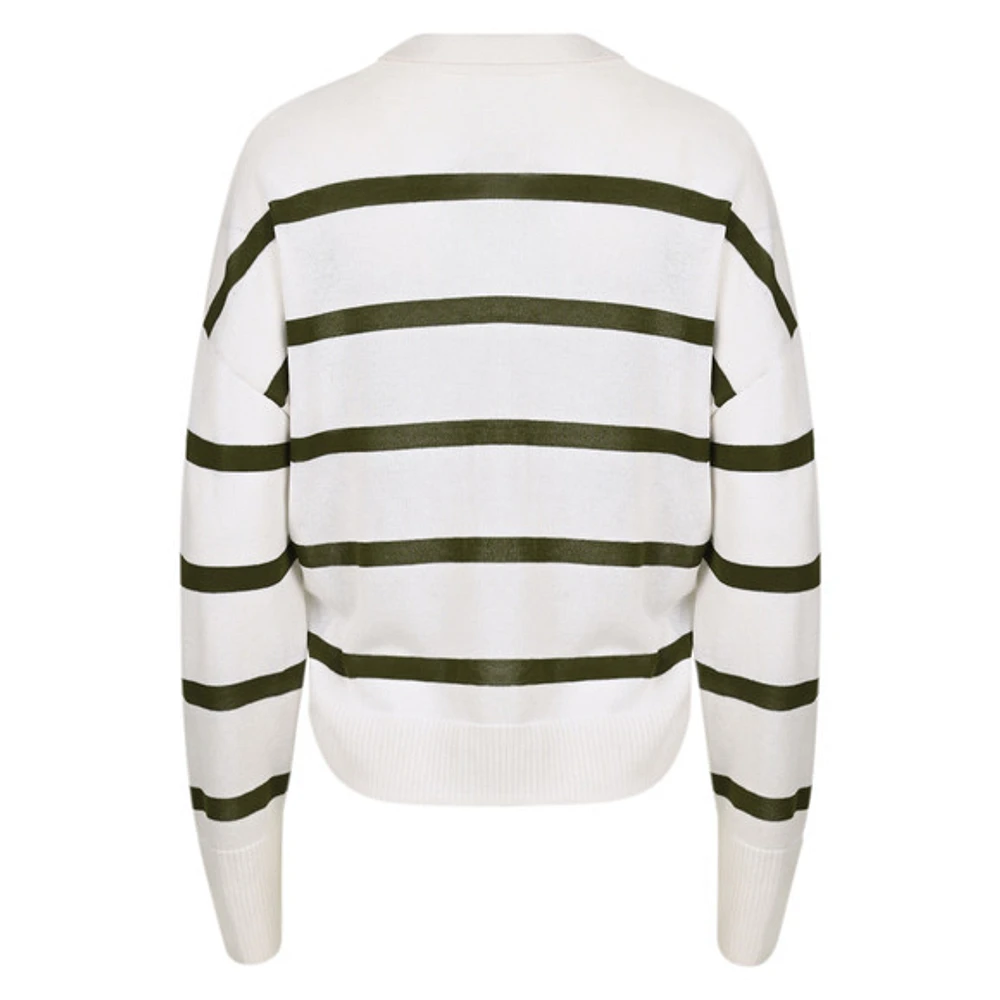 SOFT BREEZE OPEN COLLAR STRIPE SWEATER - CHANDAIL EN TRICOT POUR FEMME