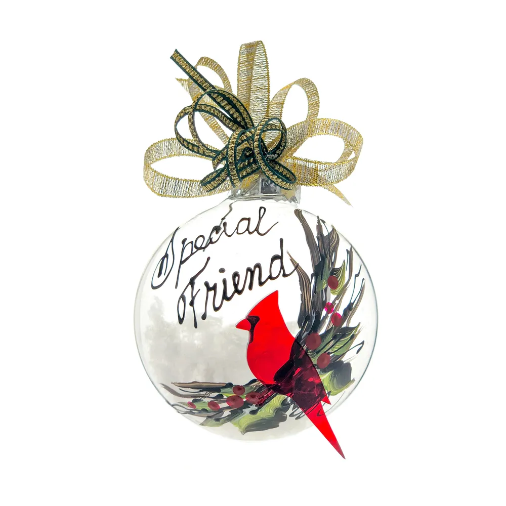 Clear Glass Cardinal Ornament with Bow