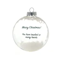 Clear Glass White Floral Design and Floating Text Ornaments