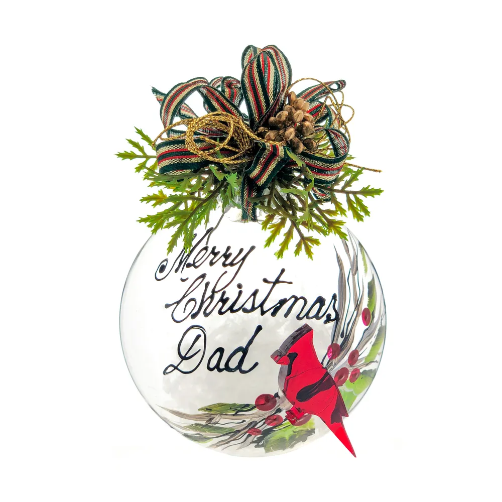 Clear Glass Cardinal Ornament with Festive Top