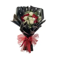 Red & White Longstem Roses in Premium Waterproof Floral Wrap