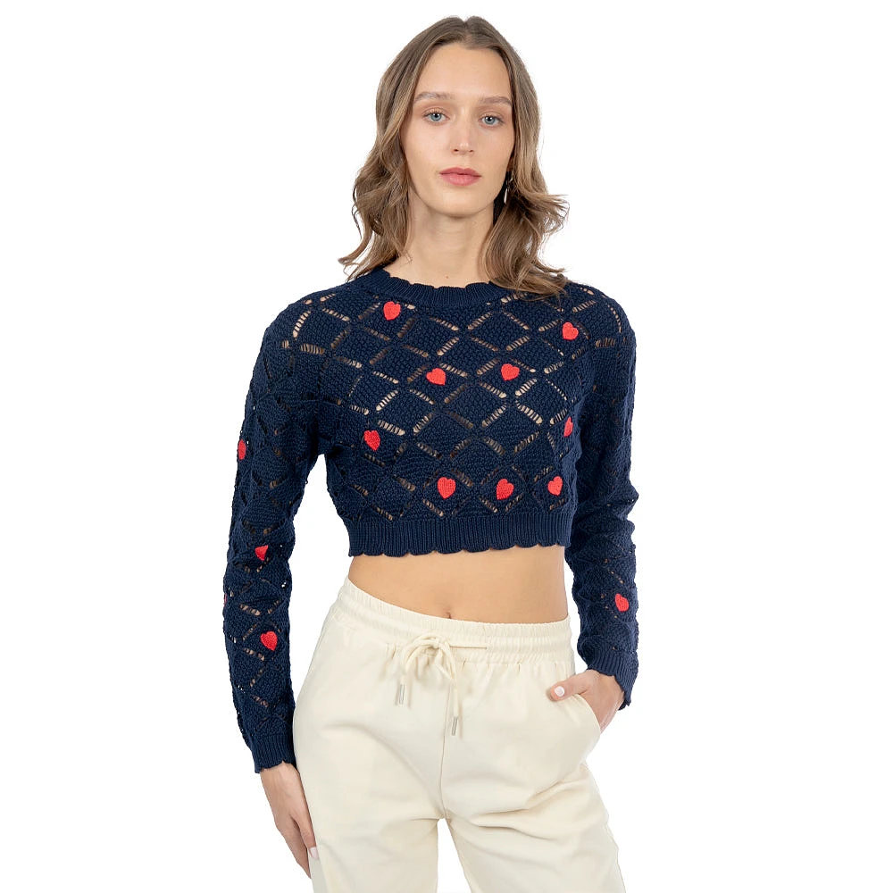 SWEATER CROPPED TEJIDO CON CORAZONES PARA DAMA FOREVER 21