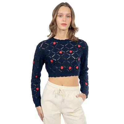 SWEATER CROPPED TEJIDO CON CORAZONES PARA DAMA FOREVER 21