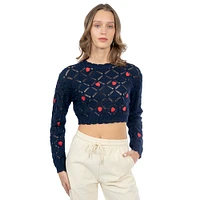 SWEATER CROPPED TEJIDO CON CORAZONES PARA DAMA FOREVER 21