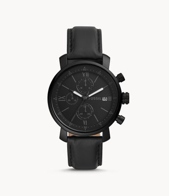 Montre chronographe Rhett en cuir noir