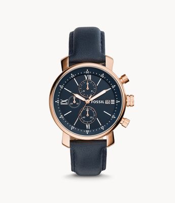 Montre chronographe Rhett en cuir bleu marine