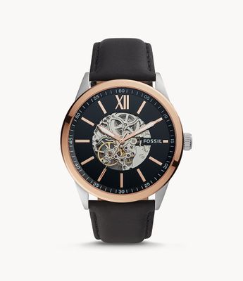 48mm Flynn Automatic Black Leather Watch