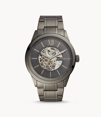 Montre automatique Flynn en acier inoxydable gris mtallis de 48mm