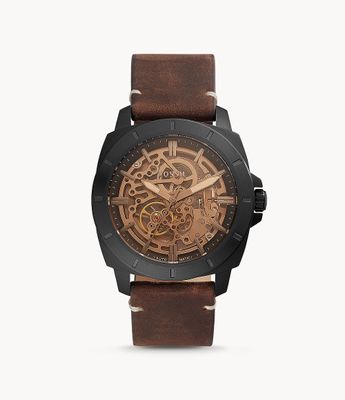 Privateer Sport Mechanical Brown Leather Watch - BQ2429 - Fossil