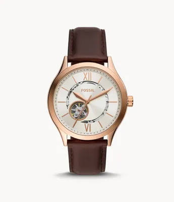 Montre automatique en cuir brun Fenmore
