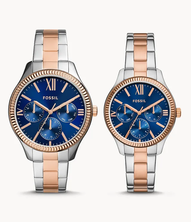 FOSSIL His and Hers Multifunction Gold-Tone Stainless Steel Watch  