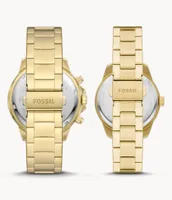 His and Hers Multifunction Gold-Tone Stainless Steel Watch Set