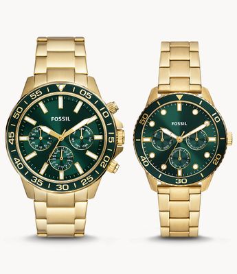 His and Hers Multifunction Gold-Tone Stainless Steel Watch