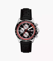 Autocross Multifunction Black Leather Watch