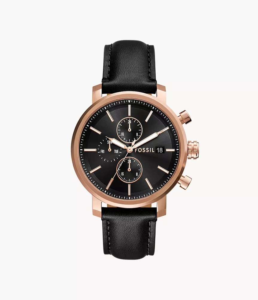 Rhett Multifunction Black Leather Watch