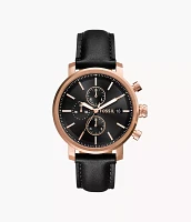 Rhett Multifunction Black Leather Watch