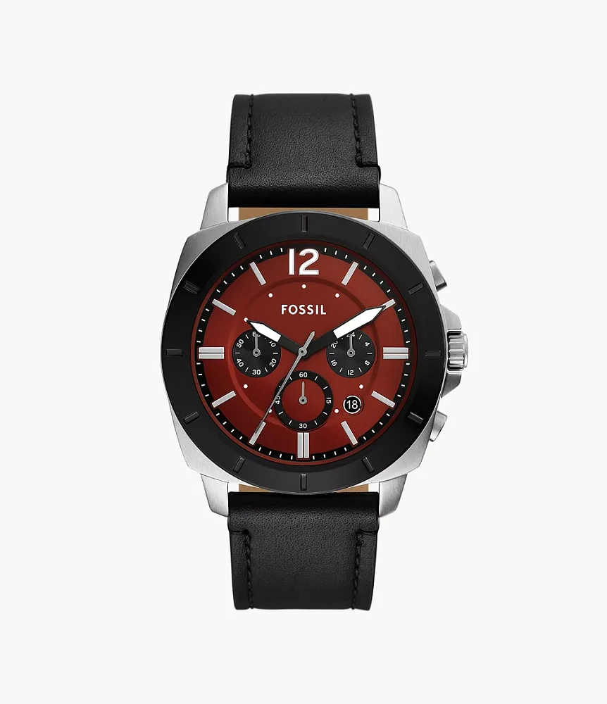 Privateer Chronograph Black Leather Watch