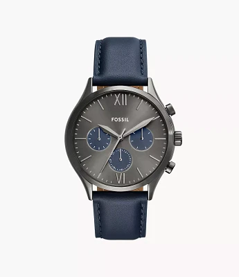 Fenmore Multifunction Navy Leather Watch