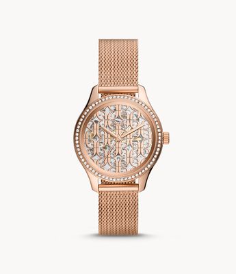 Rye Automatic Rose Gold-Tone Stainless Steel Mesh Watch - BQ3713 - Fossil