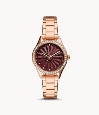 Rye Three-Hand Rose Gold-Tone Stainless Steel Watch - BQ3768 - Fossil