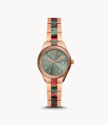 Rye Automatic Rose Gold-Tone Stainless Steel and Acetate Watch - BQ3787 - Fossil