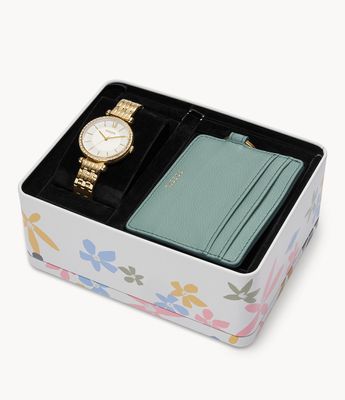 Tillie Three-Hand Gold-Tone Stainless Steel Watch and Card Case Box Set - BQ3794SET - Fossil