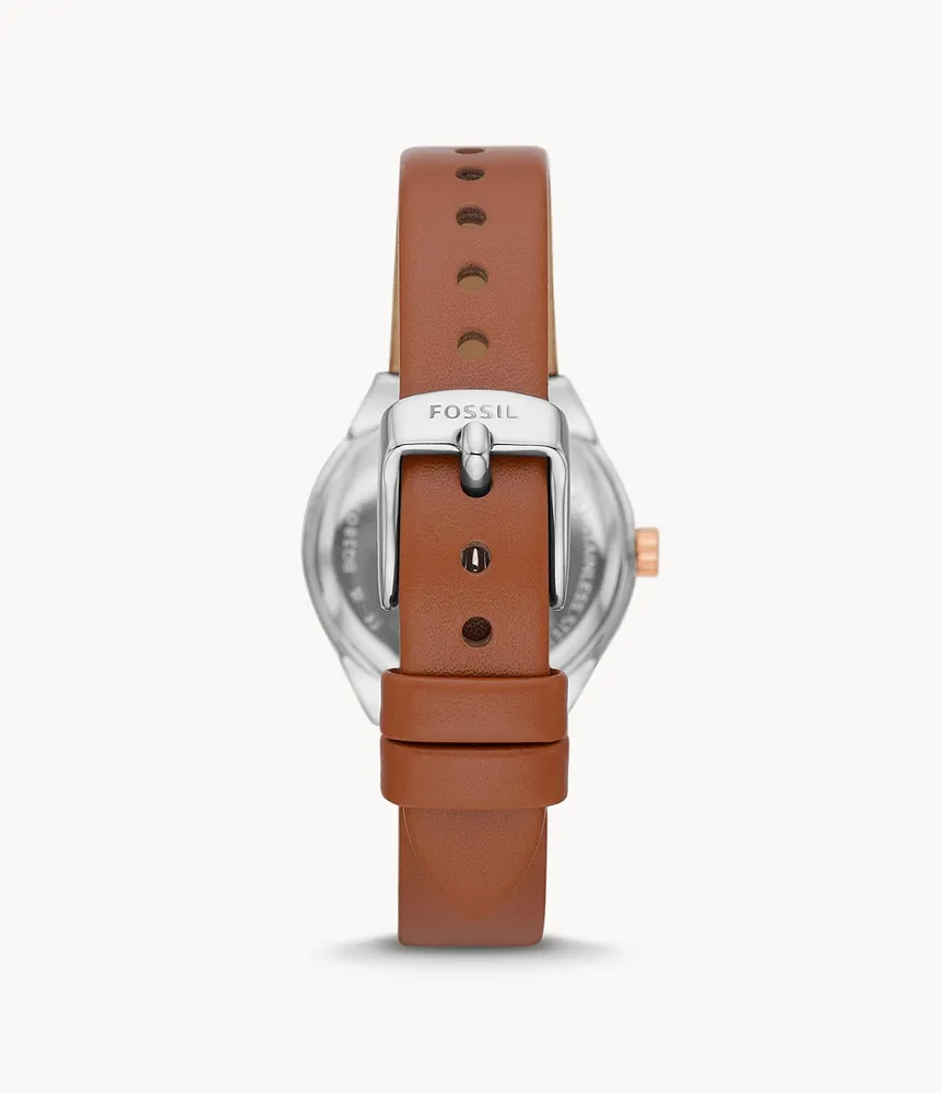 Eevie Three-Hand Date Brown Leather Watch