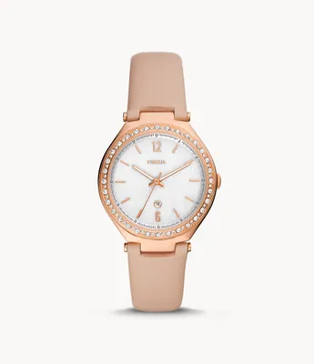Ashtyn Three-Hand Date Pink Leather Watch