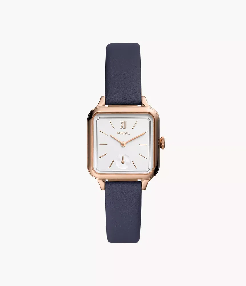 Colleen Three-Hand Navy Leather Watch