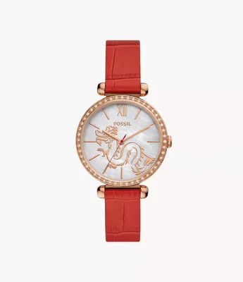 Tillie Three-Hand Red Leather Watch