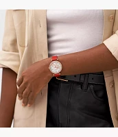 Tillie Three-Hand Red Leather Watch