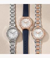 Eevie Three-Hand Date Navy Leather Watch