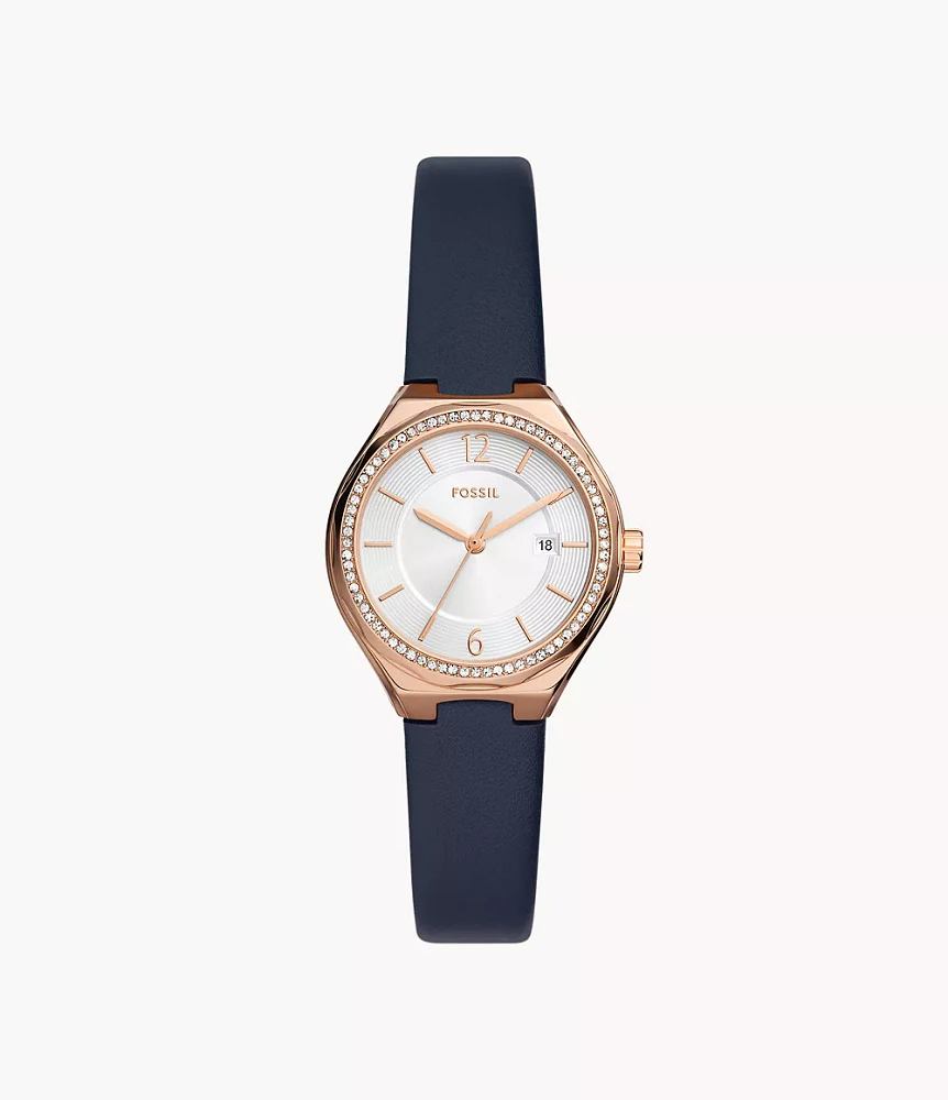 Eevie Three-Hand Date Navy Leather Watch