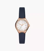 Eevie Three-Hand Date Navy Leather Watch