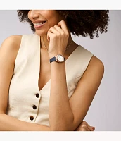 Eevie Three-Hand Date Navy Leather Watch