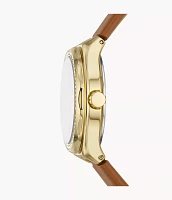 Eevie Three-Hand Date Brown Leather Watch