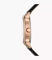 Penny Three-Hand Black Leather Watch