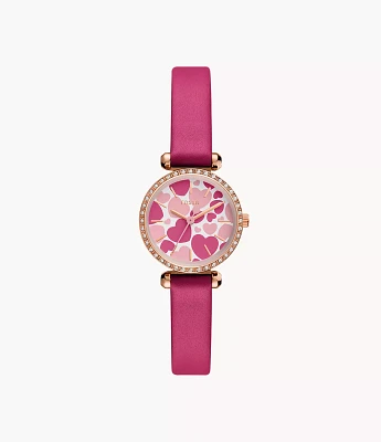 Tillie Three-Hand Pink Leather Watch