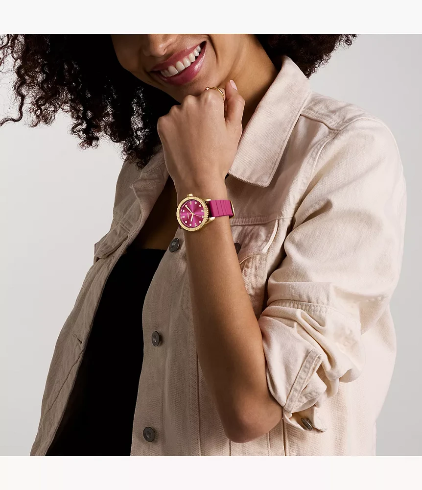 Dayle Three-Hand Pink Silicone Watch