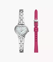 Karli Heart Three-Hand Stainless Steel Watch and Strap Set