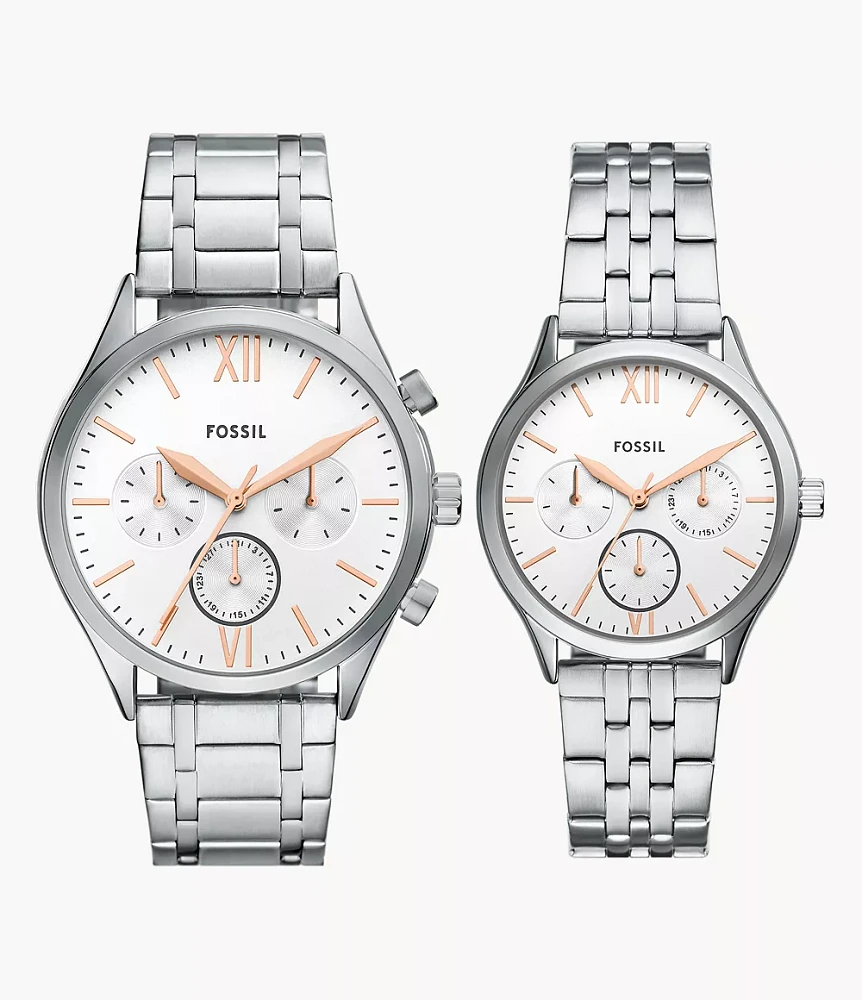 Fenmore Multifunction Silver-Tone Bracelet Watch Set