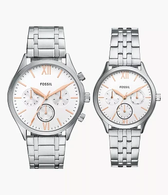 Fenmore Multifunction Silver-Tone Bracelet Watch Set