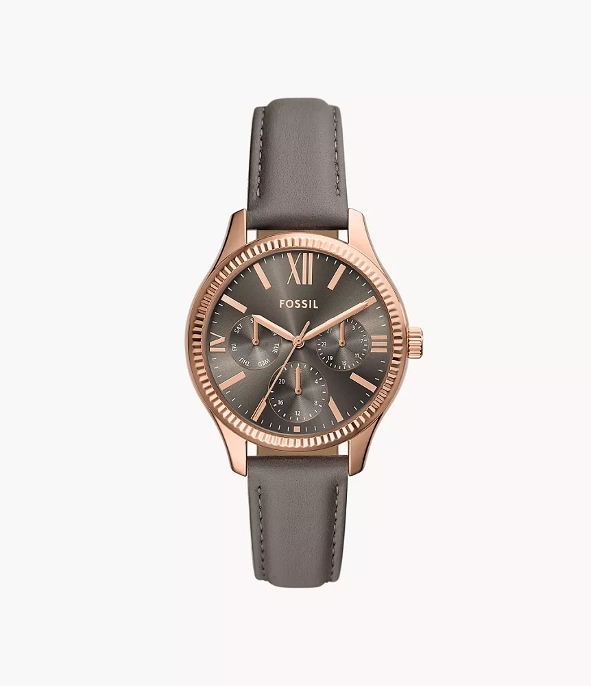 Rye Multifunction Gray Leather Watch