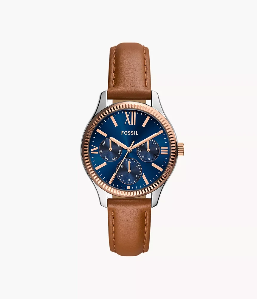 Rye Multifunction Brown Leather Watch